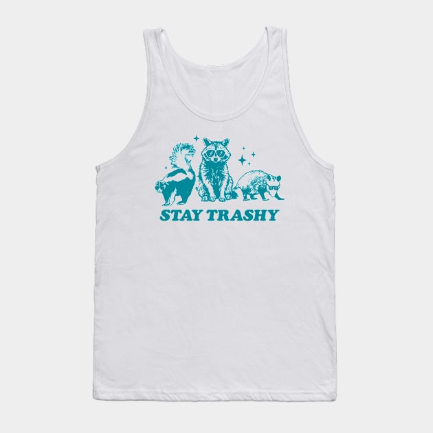 Retro Stay Trashy Possum Raccoon Tank Top by KC Crafts & Creations